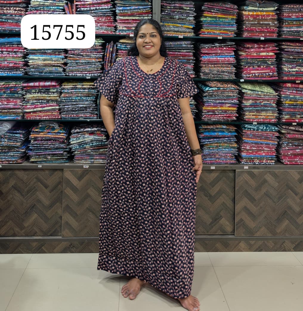 Ajrakh Printed Plus-Size Nighty with Zip