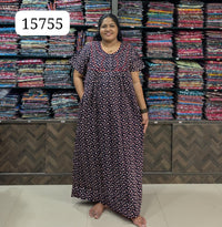Ajrakh Printed Plus-Size Nighty with Zip