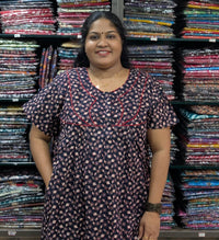 Ajrakh Printed Plus-Size Nighty with Zip