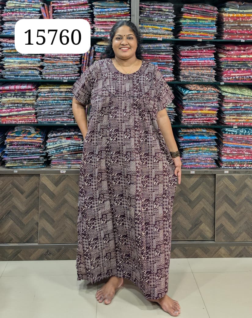 Ajrakh Printed Plus-Size Nighty with Zip