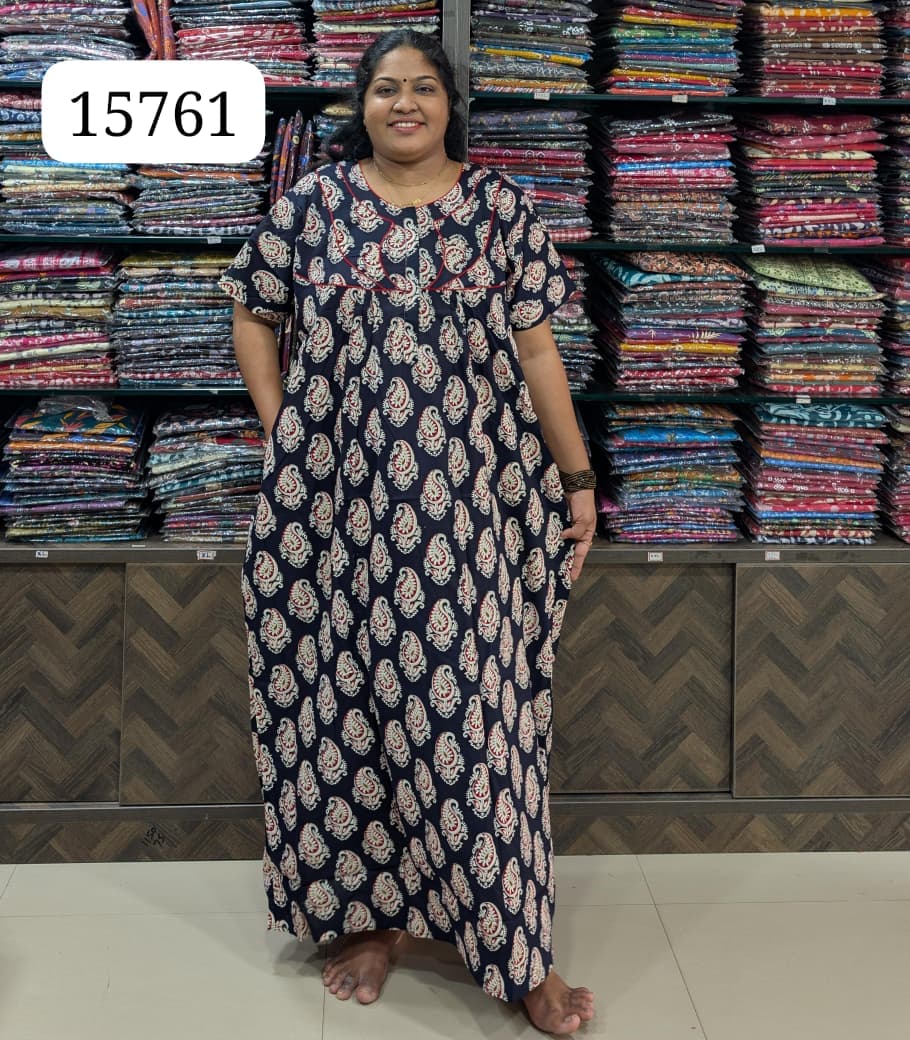 Ajrakh Printed Plus-Size Nighty with Zip