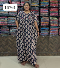 Ajrakh Printed Plus-Size Nighty with Zip