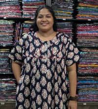Ajrakh Printed Plus-Size Nighty with Zip