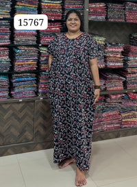 Ajrakh Printed Plus-Size Nighty with Zip