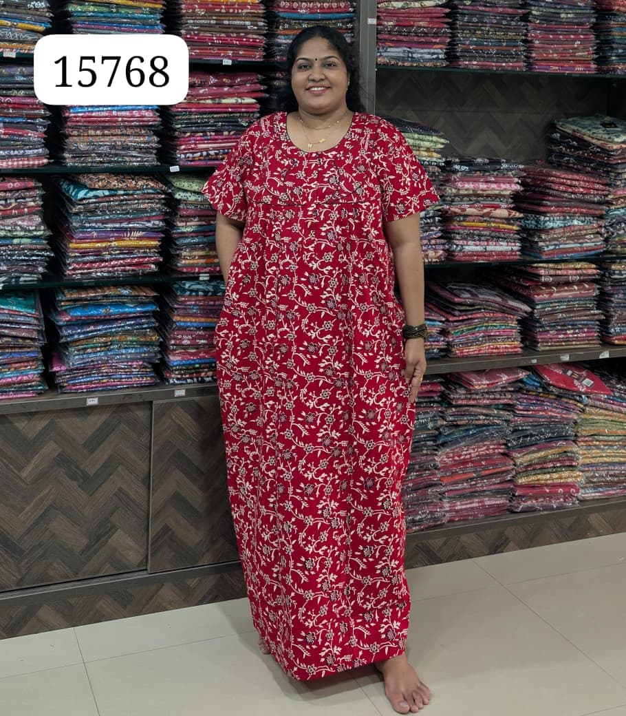 Ajrakh Printed Plus-Size Nighty with Zip