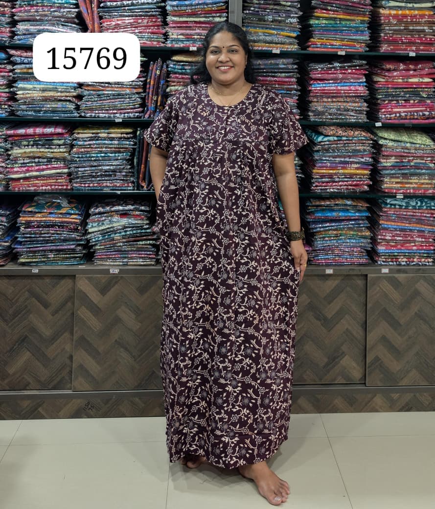 Ajrakh Printed Plus-Size Nighty with Zip