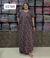 Ajrakh Printed Plus-Size Nighty with Zip