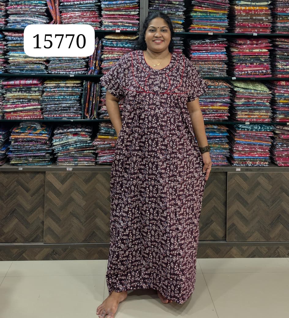 Ajrakh Printed Plus-Size Nighty with Zip