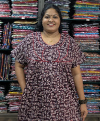 Ajrakh Printed Plus-Size Nighty with Zip