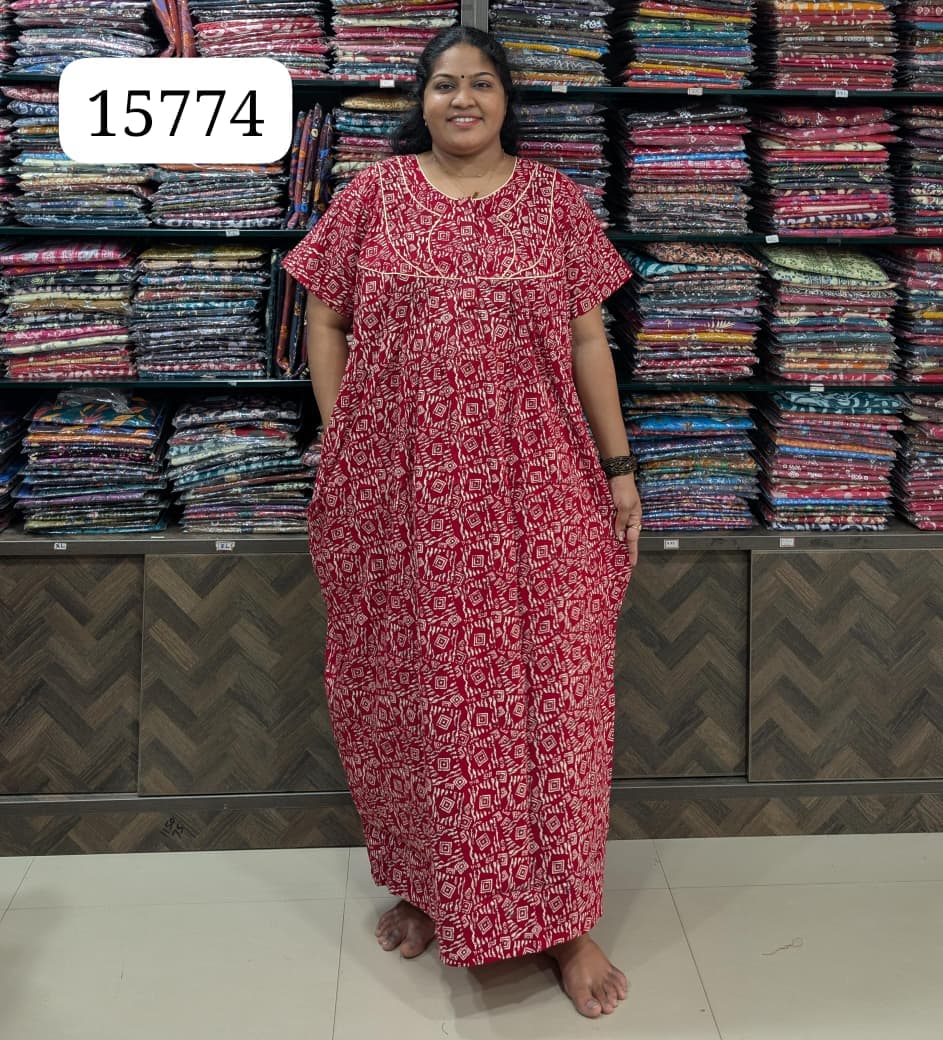 Ajrakh Printed Plus-Size Nighty with Zip