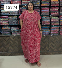 Ajrakh Printed Plus-Size Nighty with Zip