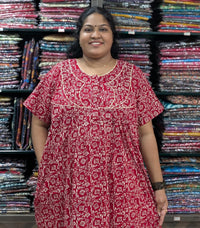 Ajrakh Printed Plus-Size Nighty with Zip