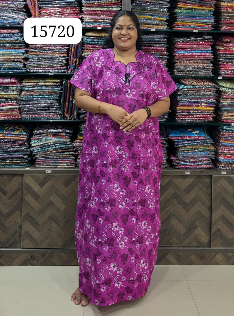 Magenta Cotton Printed Cotton Nighty