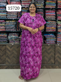 Magenta Cotton Printed Cotton Nighty