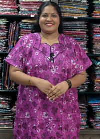 Magenta Cotton Printed Cotton Nighty