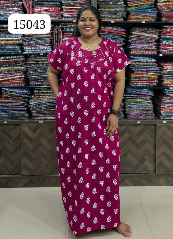 Dark Pink Printed Cotton Nighty Without Zip