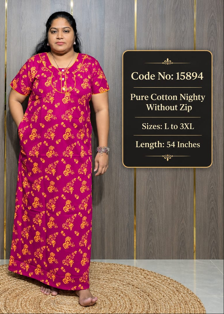 Pure Cotton Nighty Without Zip