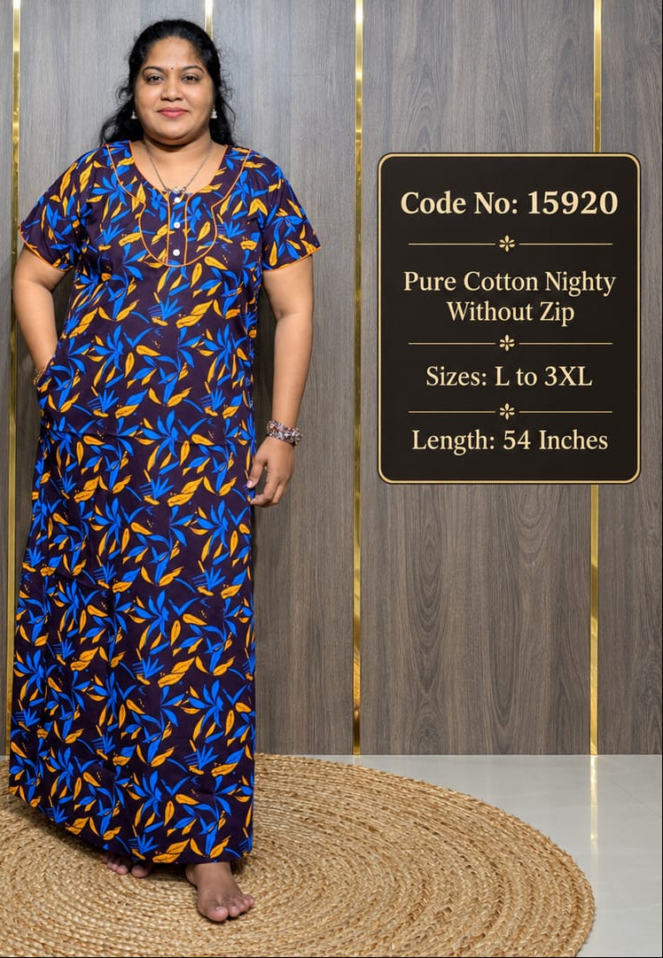 Pure Cotton Nighty Without Zip
