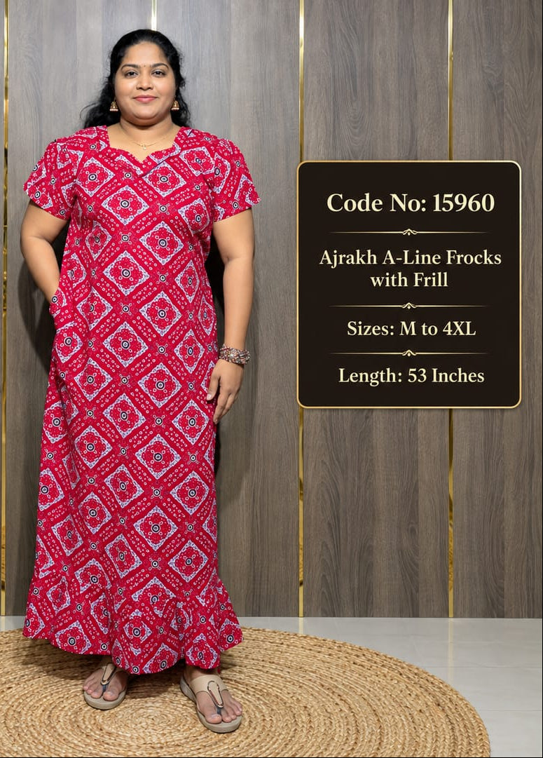 Ajrakh A-Line Frill Frock