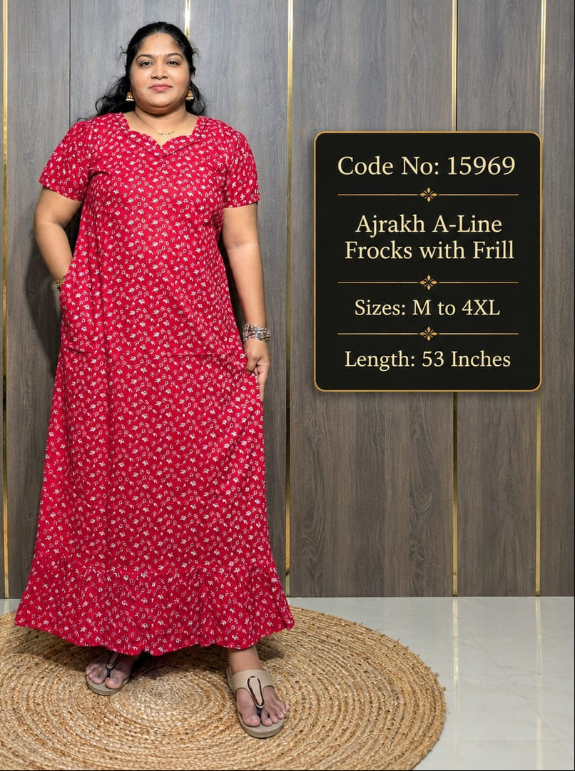 Ajrakh A-Line Frill Frock