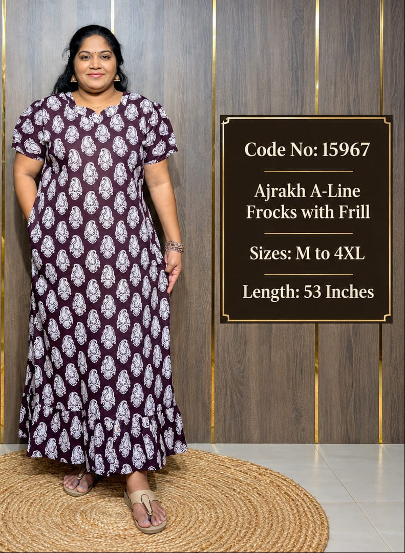Ajrakh A-Line Frill Frock