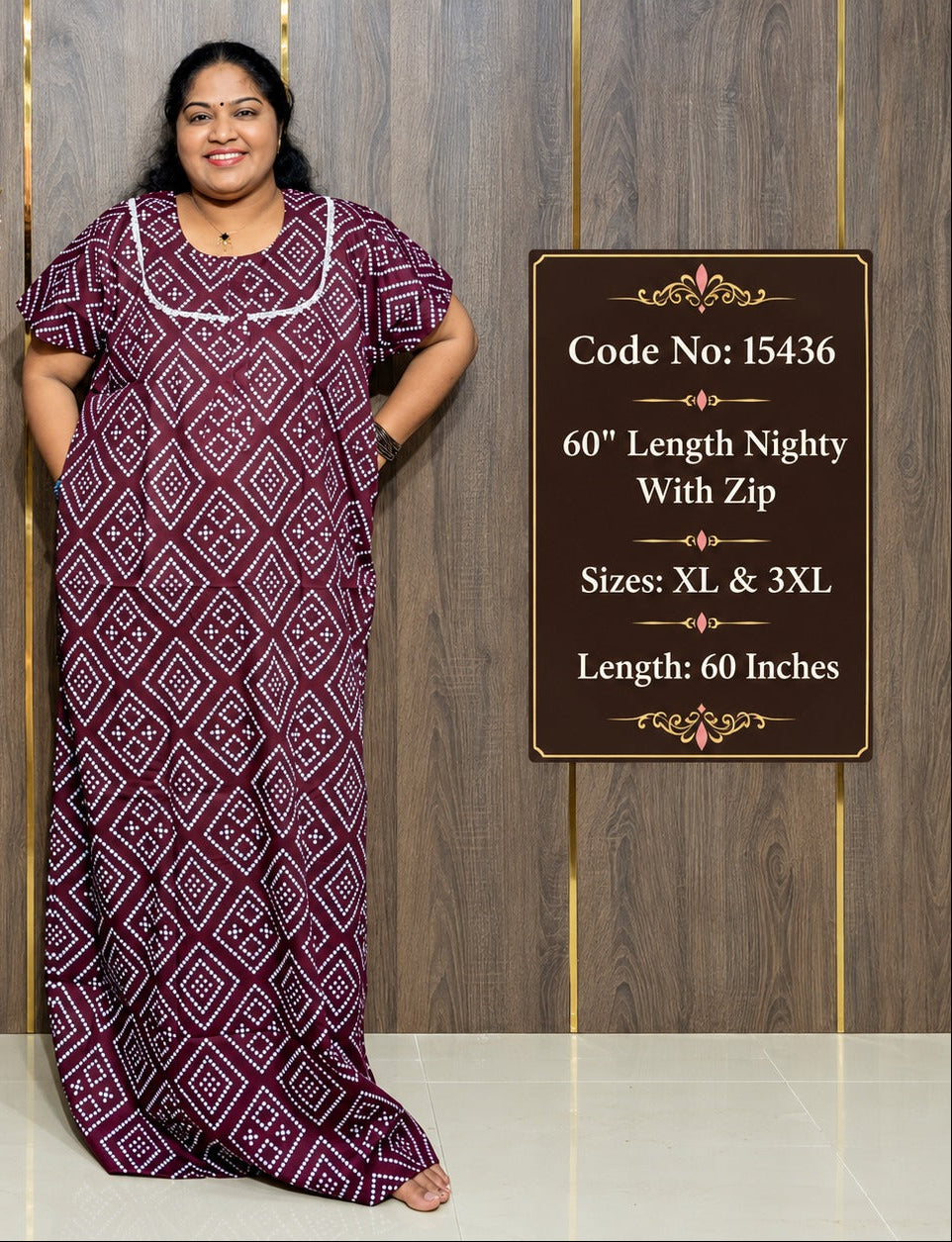 60-Inches Length Pure Cotton Nighty