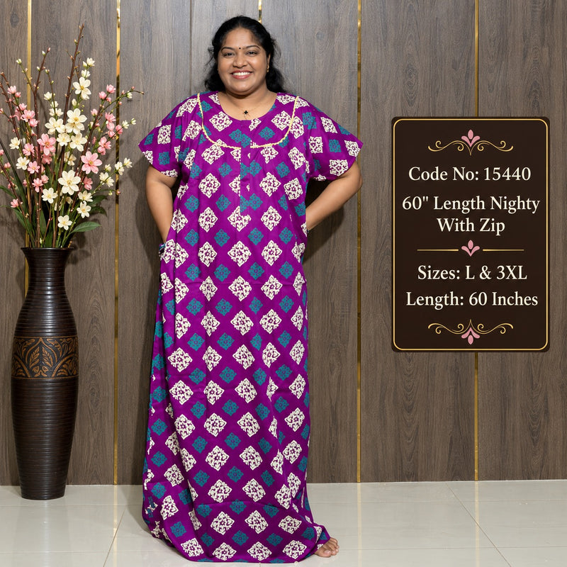 60-Inches Length Pure Cotton Nighty