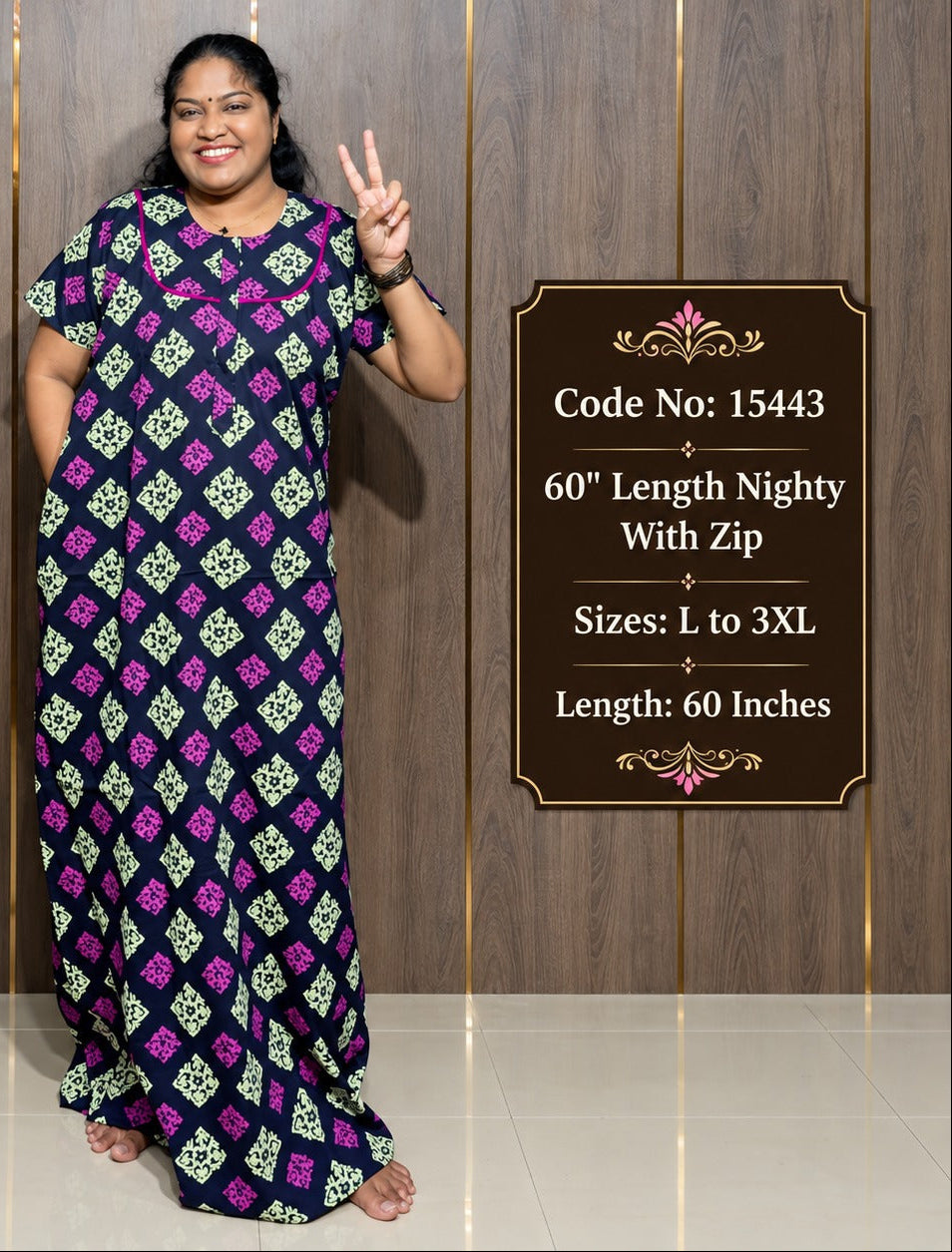 60-Inches Length Pure Cotton Nighty