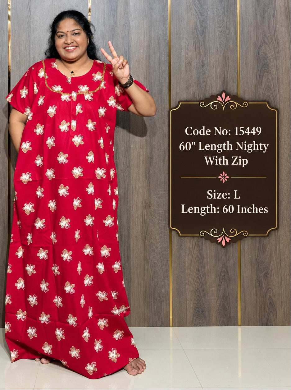 60-Inches Length Pure Cotton Nighty