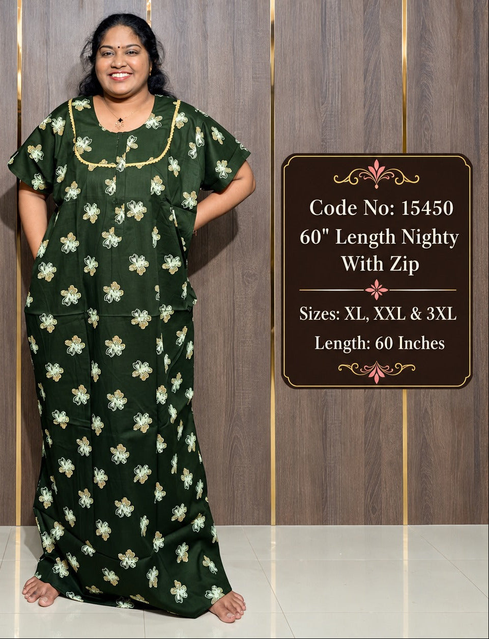 60-Inches Length Pure Cotton Nighty