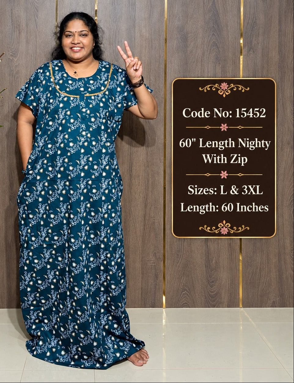 60-Inches Length Pure Cotton Nighty