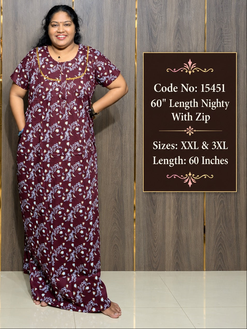 60-Inches Length Pure Cotton Nighty