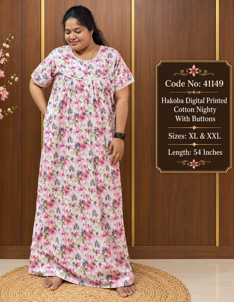 Digital Floral Printed Hakoba Cotton Nighty