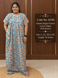 Digital Floral Printed Hakoba Cotton Nighty