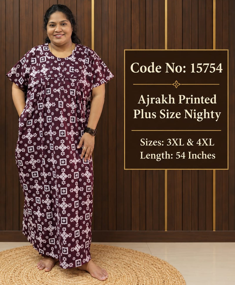 Ajrakh Printed Plus-Size Nighty With Zip