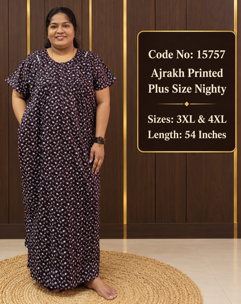Ajrakh Printed Plus-Size Nighty With Zip
