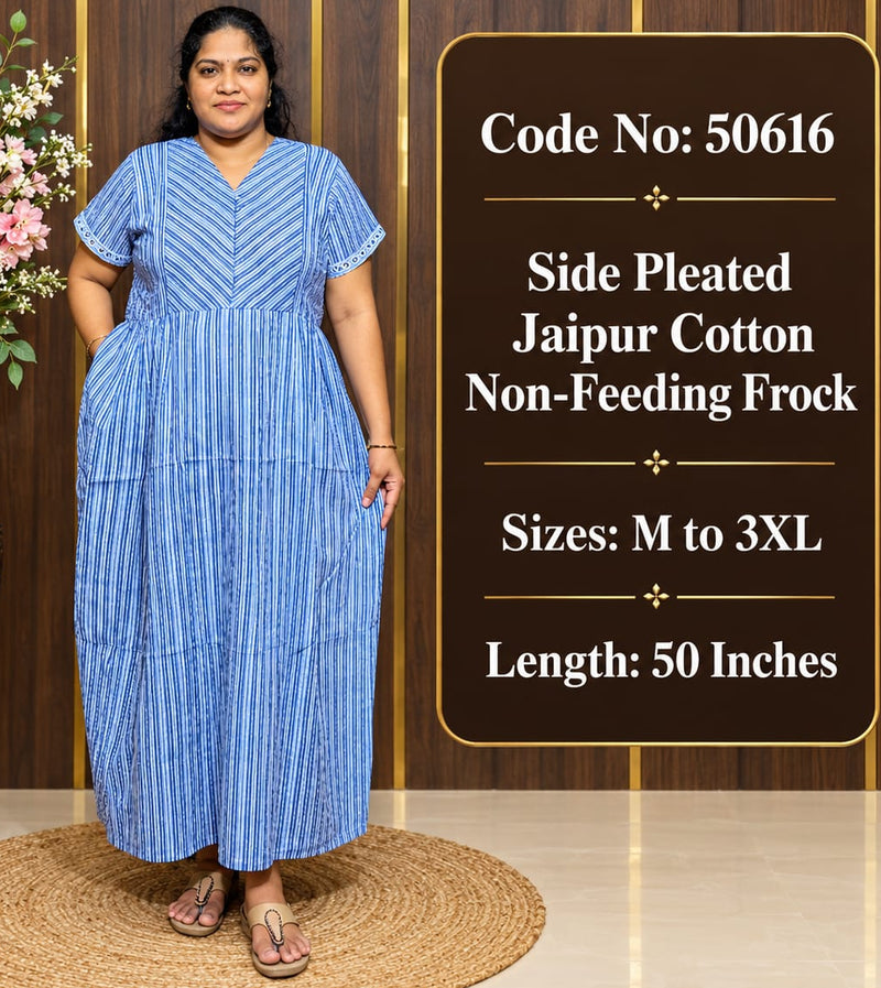 Striped Jaipur Cotton Side-Pleated Frock