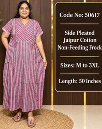Striped Jaipur Cotton Side-Pleated Frock
