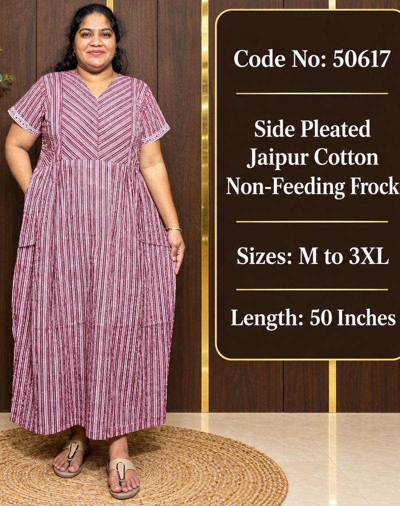 Striped Jaipur Cotton Side-Pleated Frock