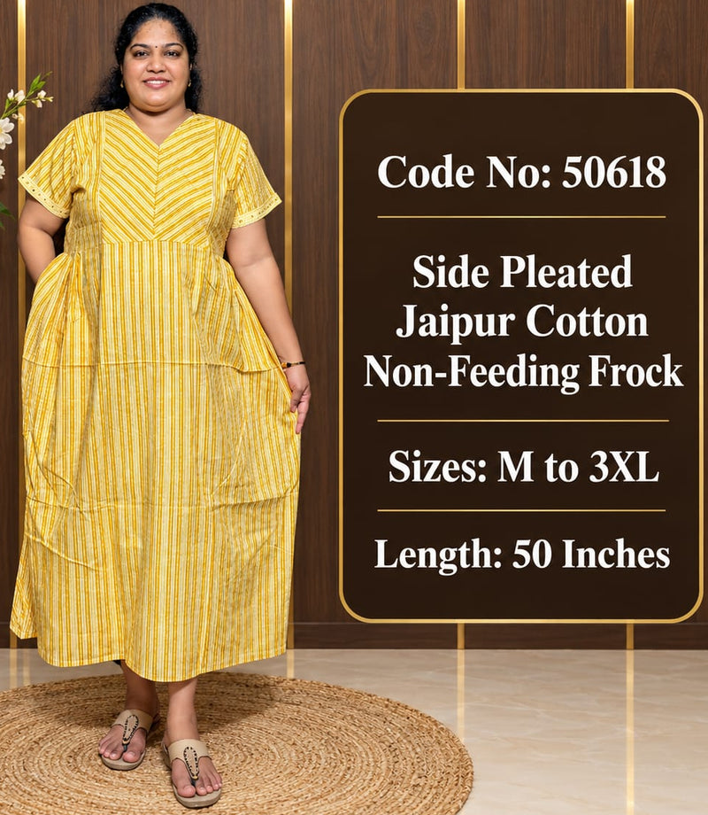 Striped Jaipur Cotton Side-Pleated Frock
