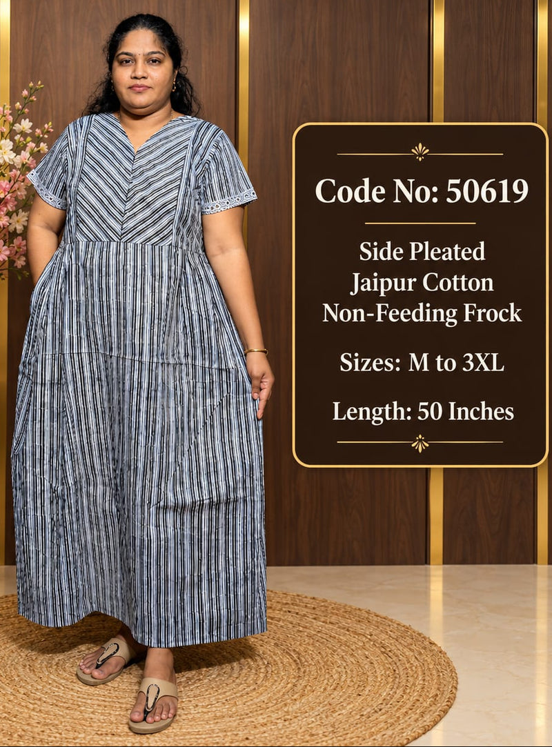 Striped Jaipur Cotton Side-Pleated Frock