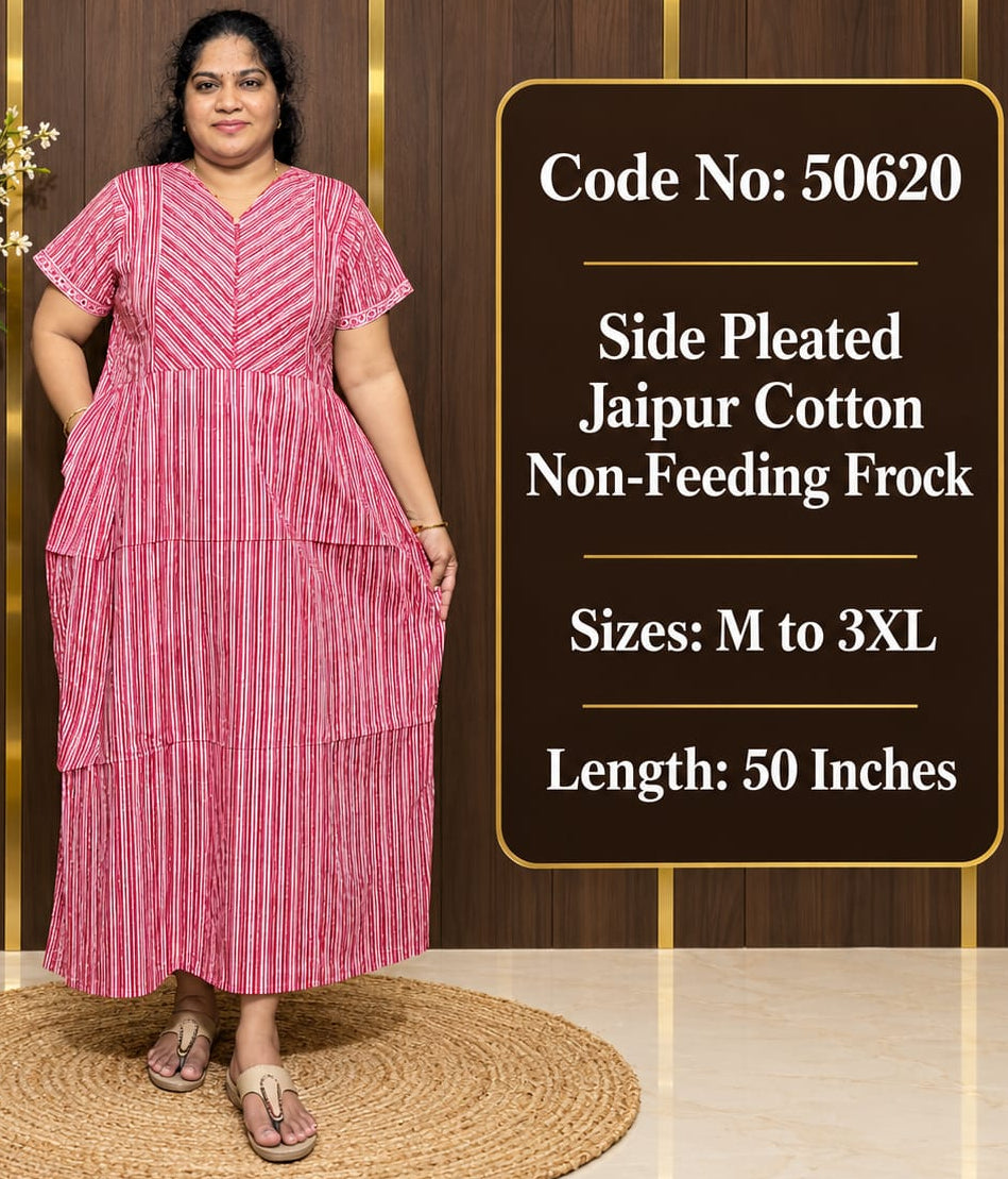 Striped Jaipur Cotton Side-Pleated Frock