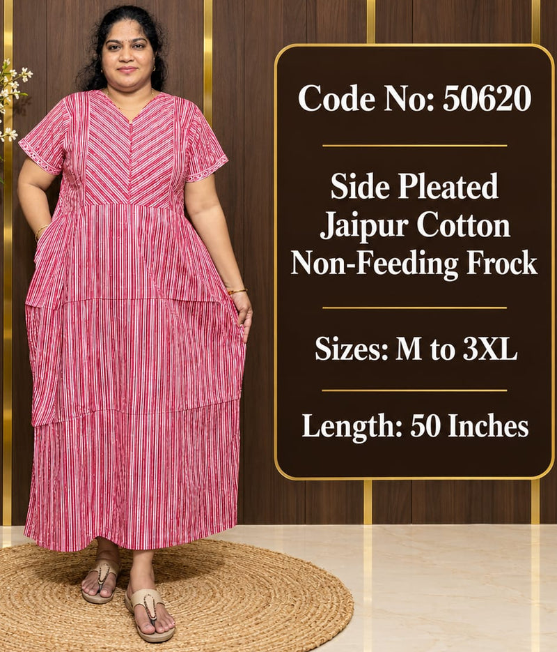 Striped Jaipur Cotton Side-Pleated Frock