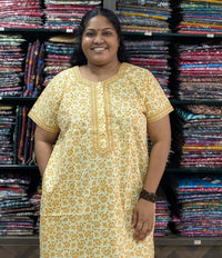 Cream Mustard Floral Print Jaipur Cotton Nighty