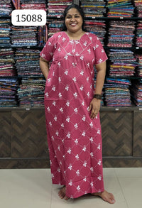 Pink Printed Cotton Nighty Without Zip