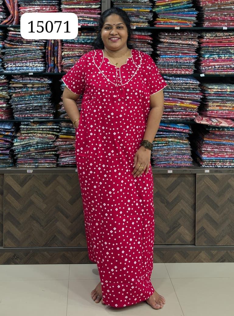 Pink Printed Cotton Nighty Without Zip