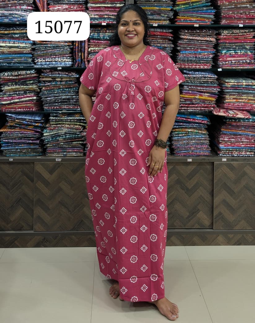 Pink Printed Cotton Nighty Without Zip
