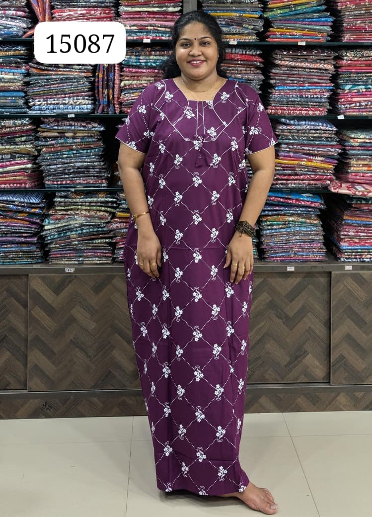 Violet Printed Cotton Nighty Without Zip
