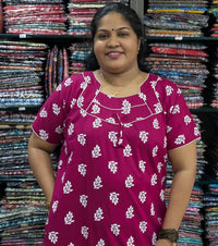 Pink Printed Cotton Nighty Without Zip
