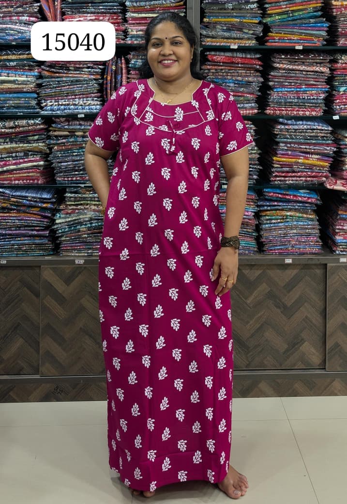 Pink Printed Cotton Nighty Without Zip